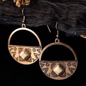 2/$21 Bronze Gold Ethnic Round Ladies Dangle Earrings